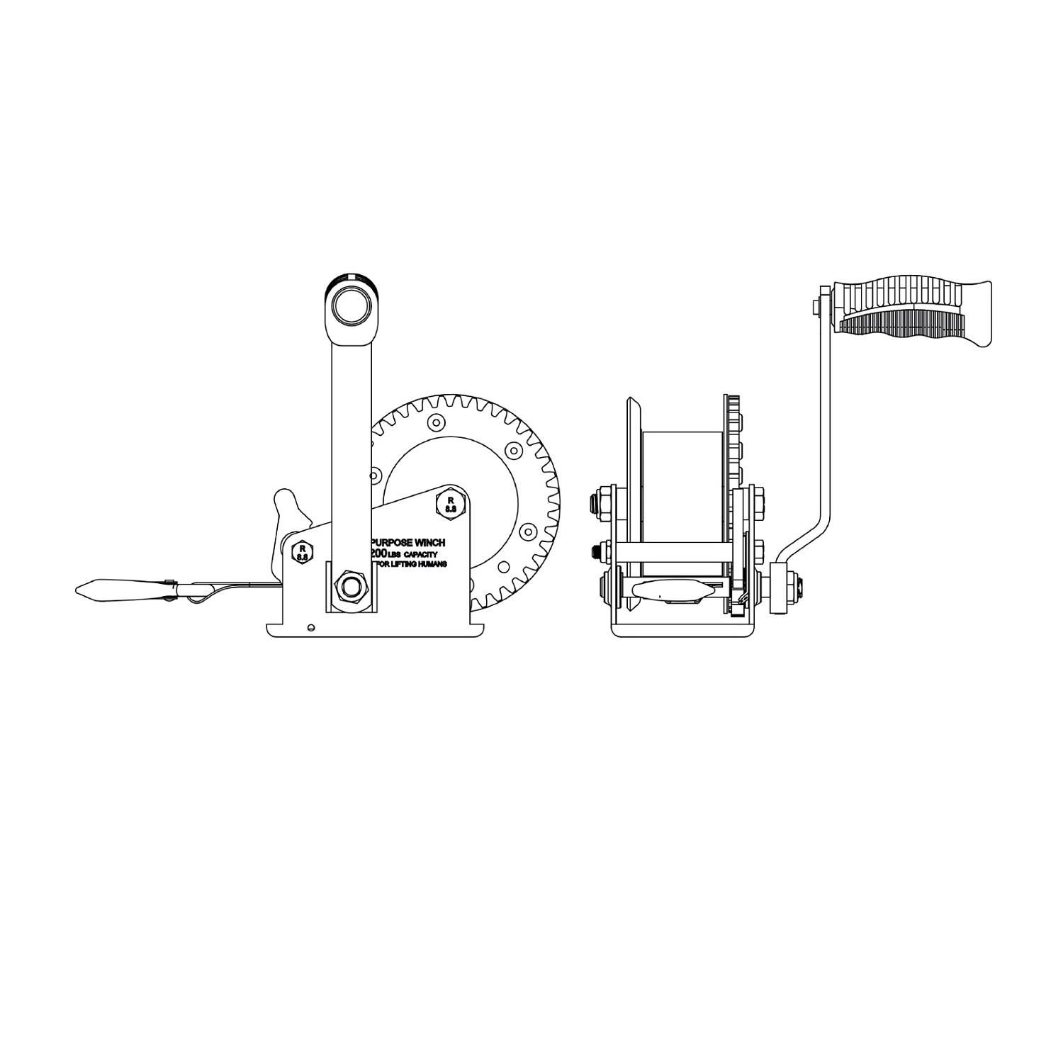 Лебедка ручная TRAILERCOM W1200LBS (545кг, фал 6м)